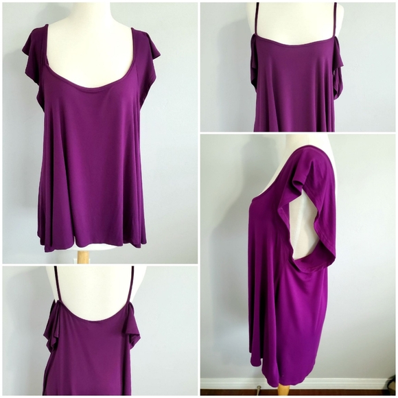 Modal Cold Shoulder Eggplant Tunic Top 2X - Picture 3 of 12